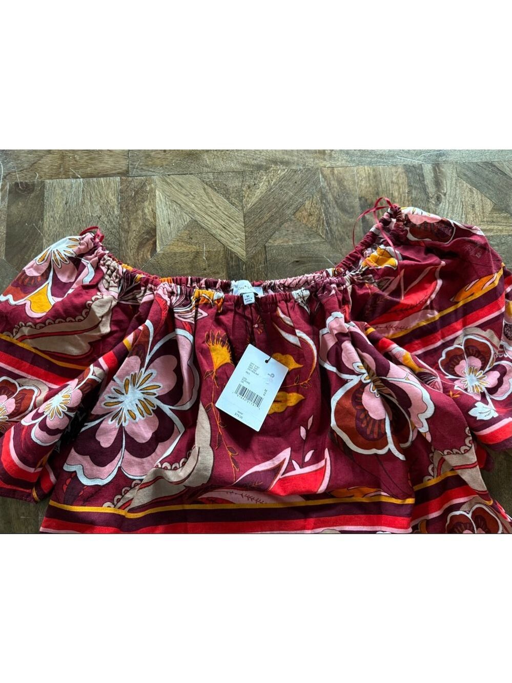 Women's Gibson & Latimer Floral Off-Shoulder Top Red/Pink Size M - Picture 4 of 7